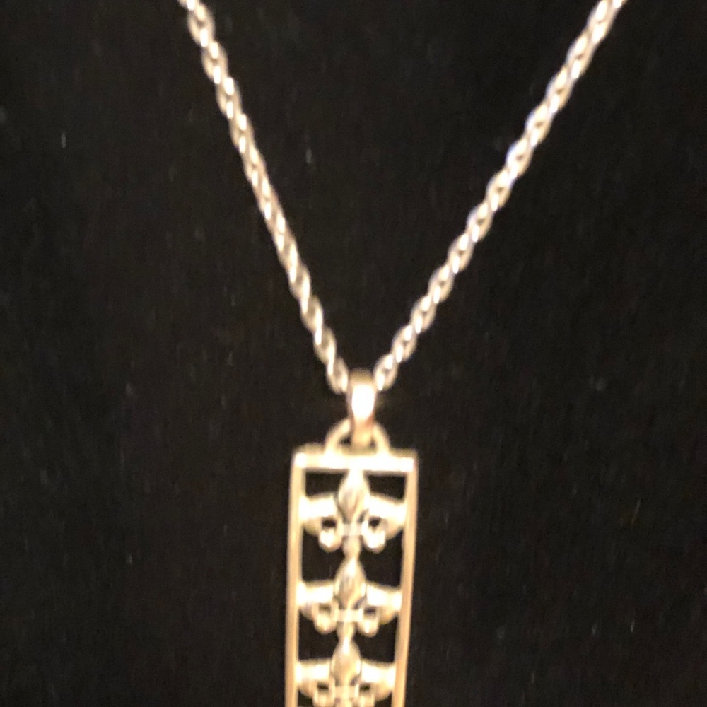 3 Bar Fleur de Lis Necklace on silver chain - Picture 6 of 13